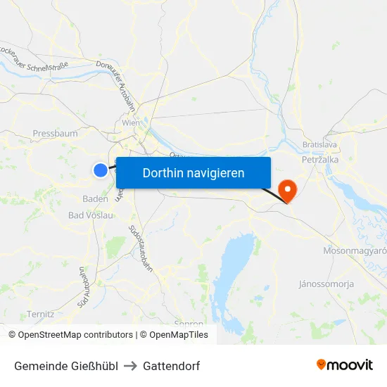 Gemeinde Gießhübl to Gattendorf map