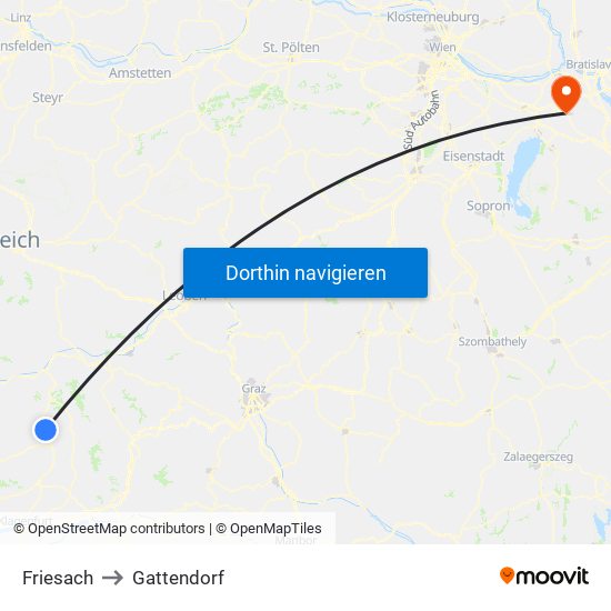 Friesach to Gattendorf map