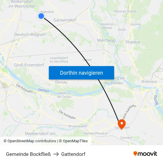 Gemeinde Bockfließ to Gattendorf map