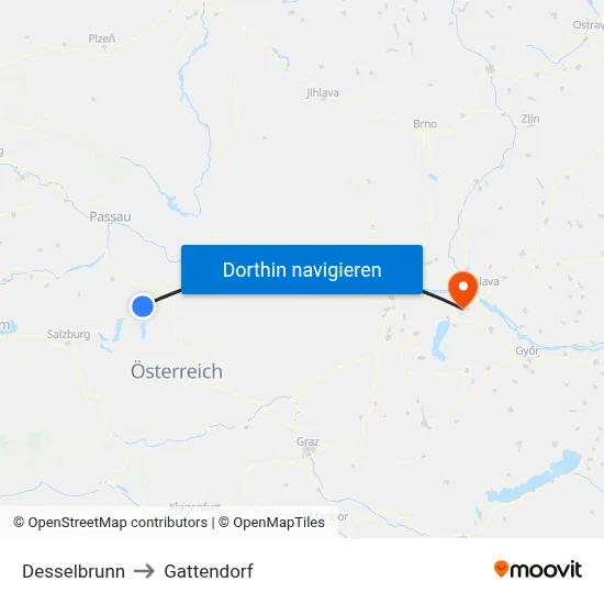 Desselbrunn to Gattendorf map