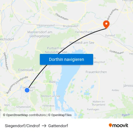Siegendorf/Cindrof to Gattendorf map