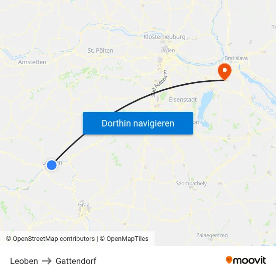 Leoben to Gattendorf map