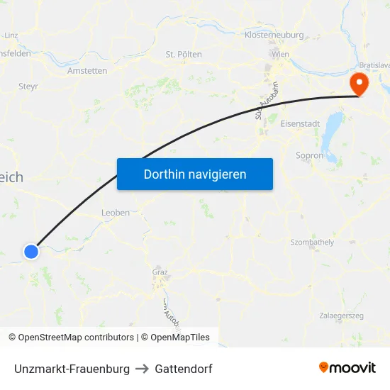 Unzmarkt-Frauenburg to Gattendorf map