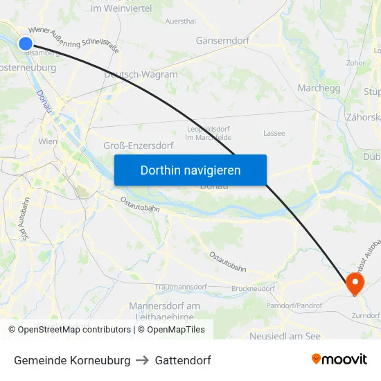 Gemeinde Korneuburg to Gattendorf map