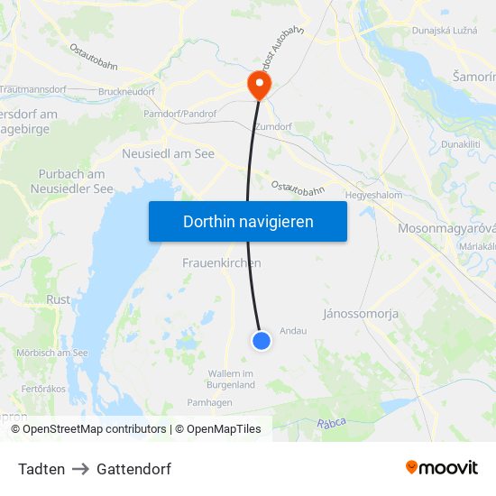 Tadten to Gattendorf map