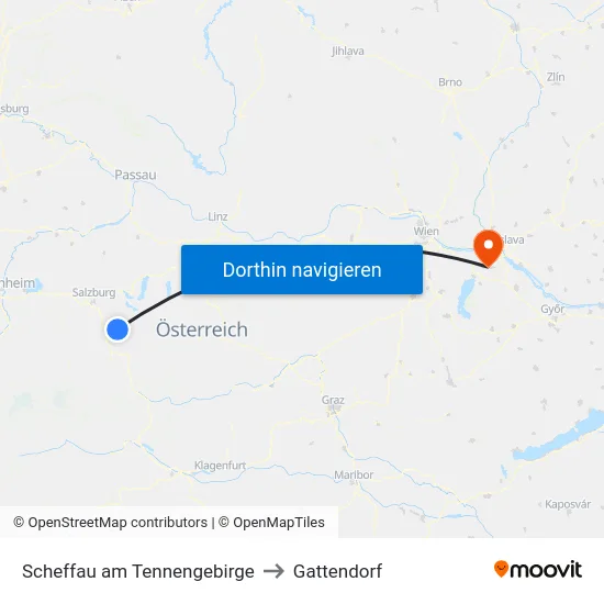 Scheffau am Tennengebirge to Gattendorf map