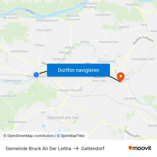 Gemeinde Bruck An Der Leitha to Gattendorf map