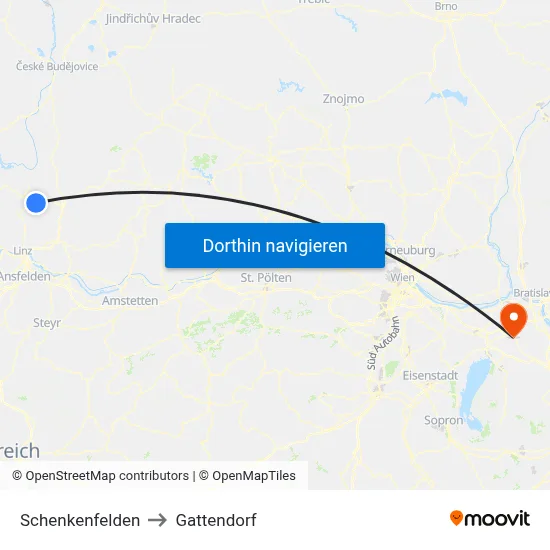 Schenkenfelden to Gattendorf map