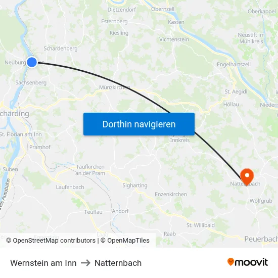 Wernstein am Inn to Natternbach map