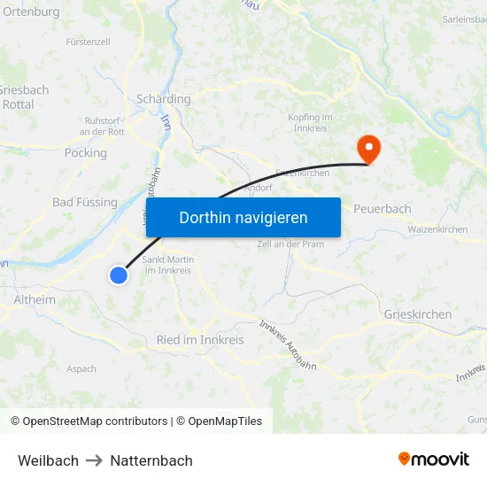 Weilbach to Natternbach map