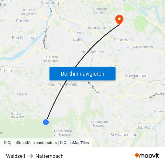Waldzell to Natternbach map