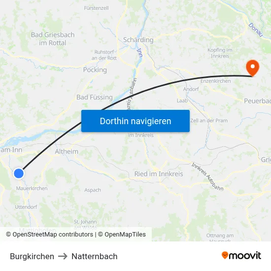 Burgkirchen to Natternbach map