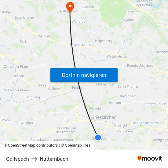 Gallspach to Natternbach map