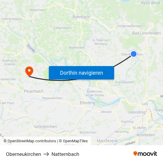 Oberneukirchen to Natternbach map