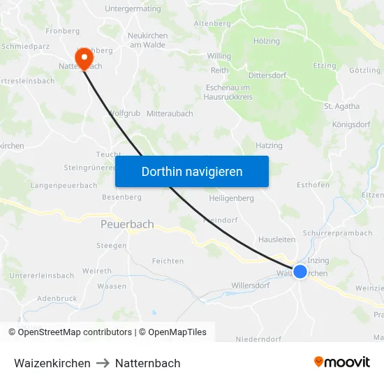 Waizenkirchen to Natternbach map