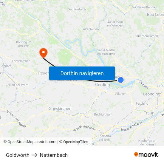 Goldwörth to Natternbach map