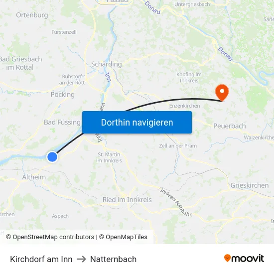 Kirchdorf am Inn to Natternbach map