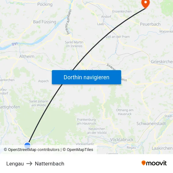 Lengau to Natternbach map