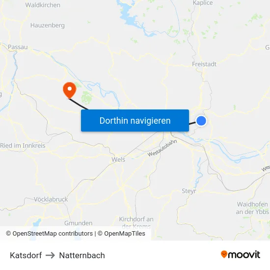 Katsdorf to Natternbach map