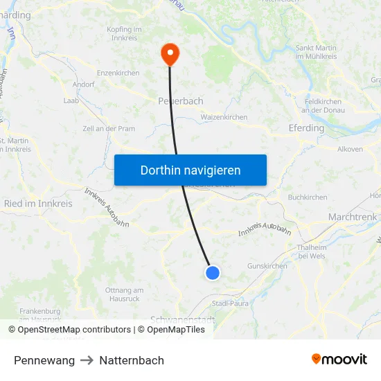 Pennewang to Natternbach map