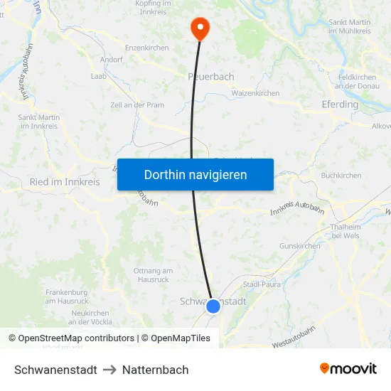 Schwanenstadt to Natternbach map