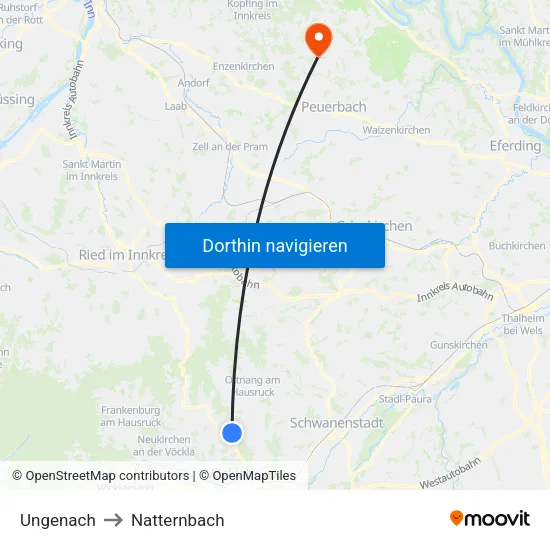 Ungenach to Natternbach map