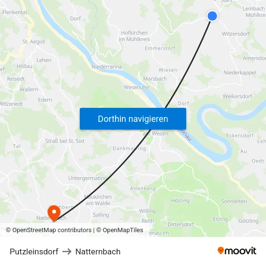Putzleinsdorf to Natternbach map