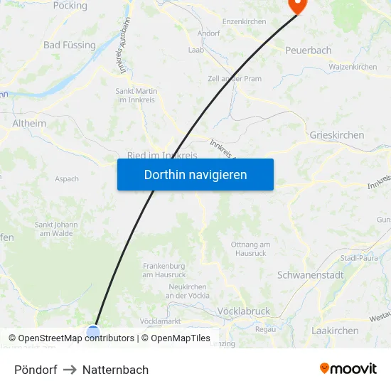 Pöndorf to Natternbach map