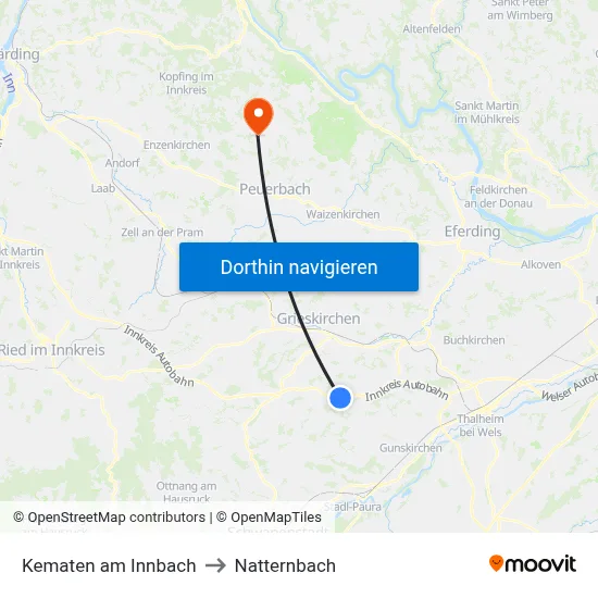 Kematen am Innbach to Natternbach map