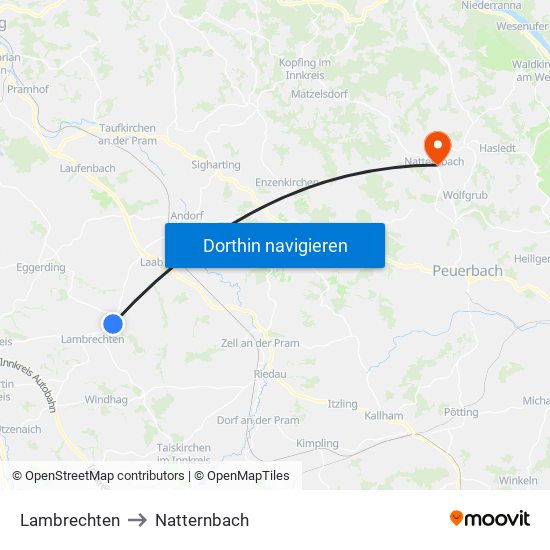 Lambrechten to Natternbach map