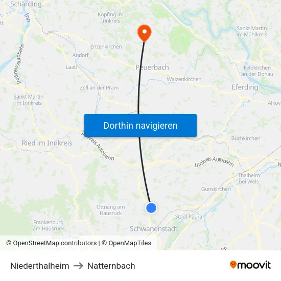 Niederthalheim to Natternbach map