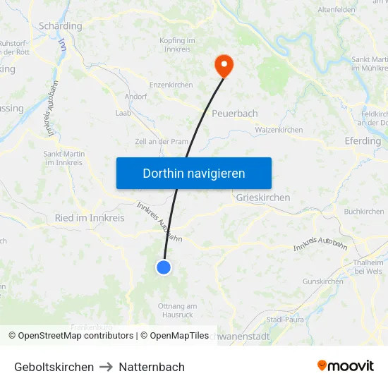 Geboltskirchen to Natternbach map