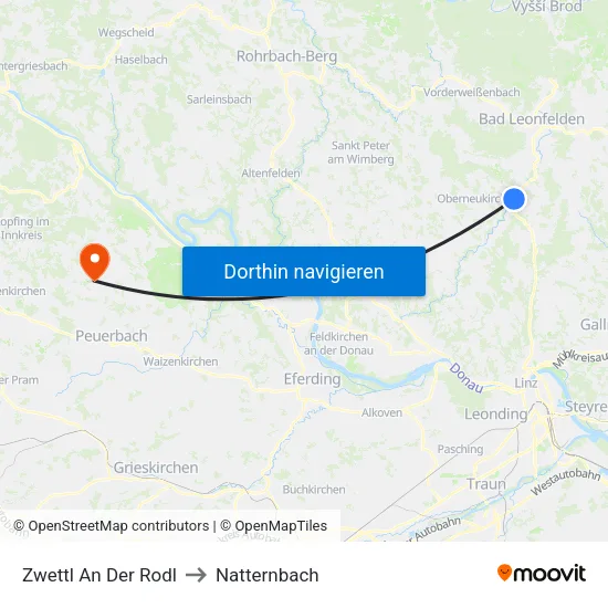 Zwettl An Der Rodl to Natternbach map