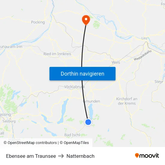 Ebensee am Traunsee to Natternbach map