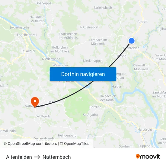 Altenfelden to Natternbach map
