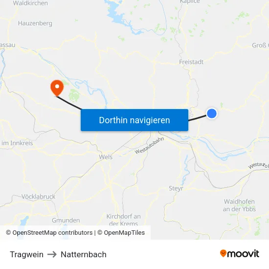 Tragwein to Natternbach map