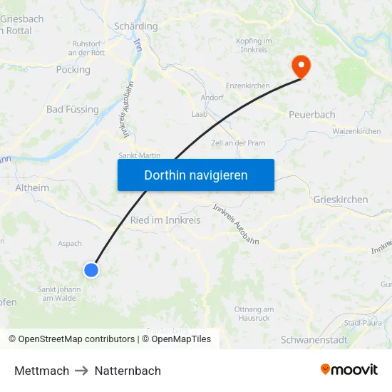 Mettmach to Natternbach map