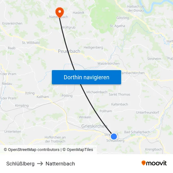 Schlüßlberg to Natternbach map