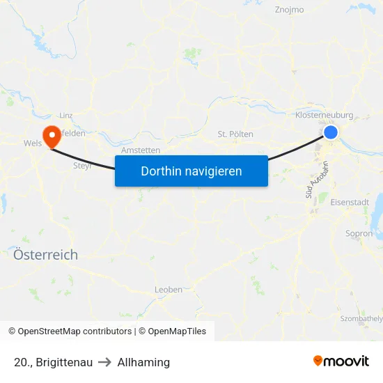 20., Brigittenau to Allhaming map