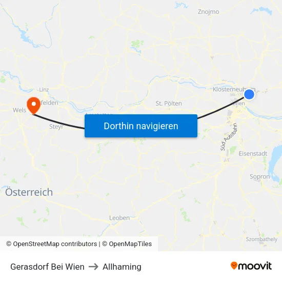 Gerasdorf Bei Wien to Allhaming map
