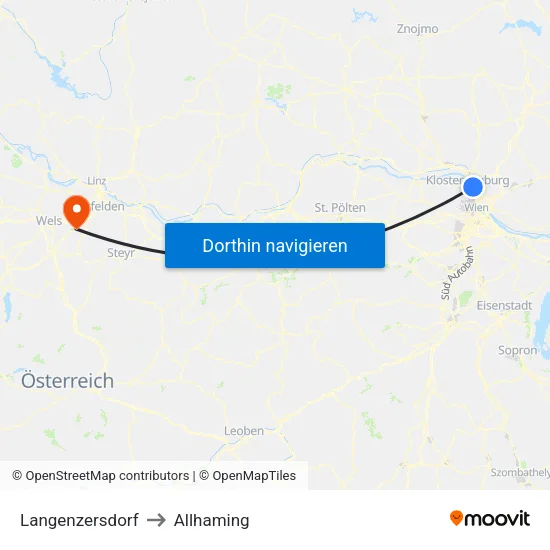 Langenzersdorf to Allhaming map