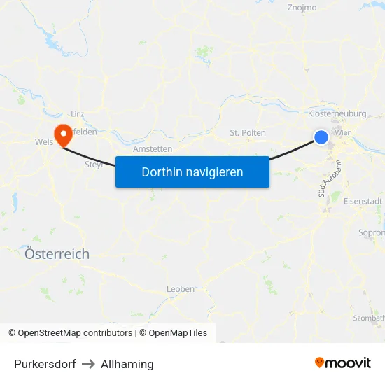 Purkersdorf to Allhaming map