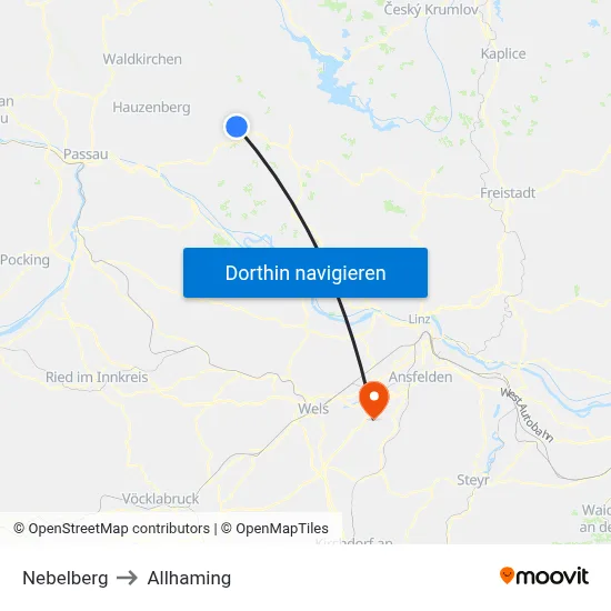 Nebelberg to Allhaming map