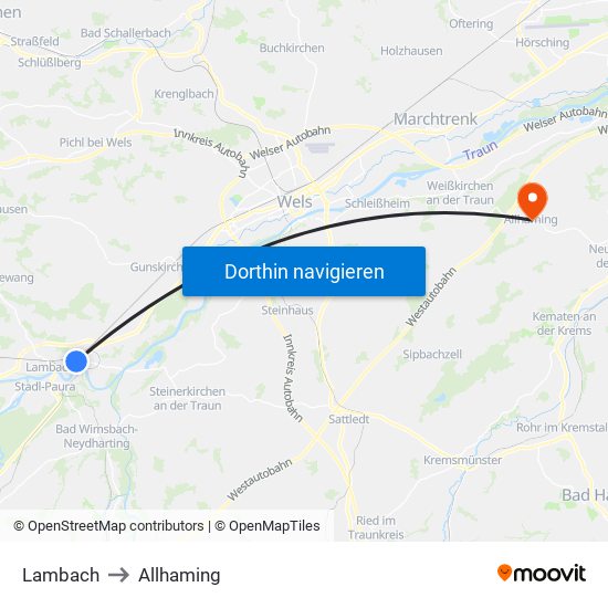 Lambach to Allhaming map