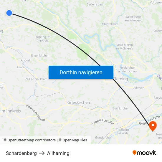 Schardenberg to Allhaming map