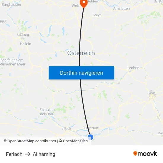 Ferlach to Allhaming map