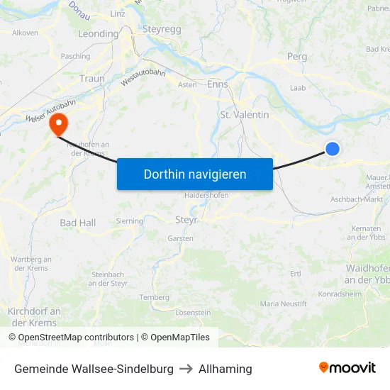 Gemeinde Wallsee-Sindelburg to Allhaming map