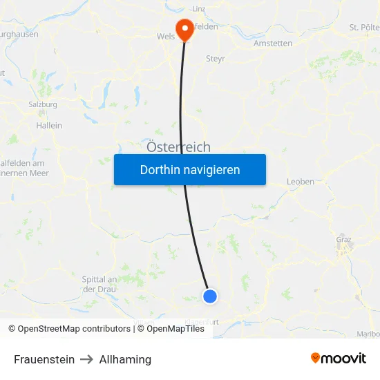 Frauenstein to Allhaming map