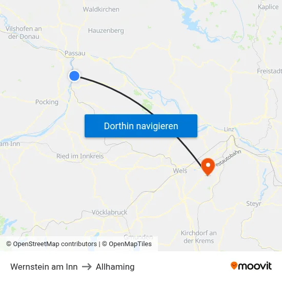 Wernstein am Inn to Allhaming map