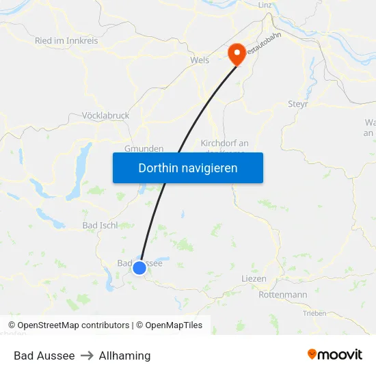 Bad Aussee to Allhaming map